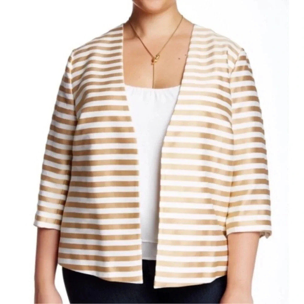 Susina Gold Shore Stripe 3/4 Sleeves Open Front Blazer Jacket Plus Size 2X NWT